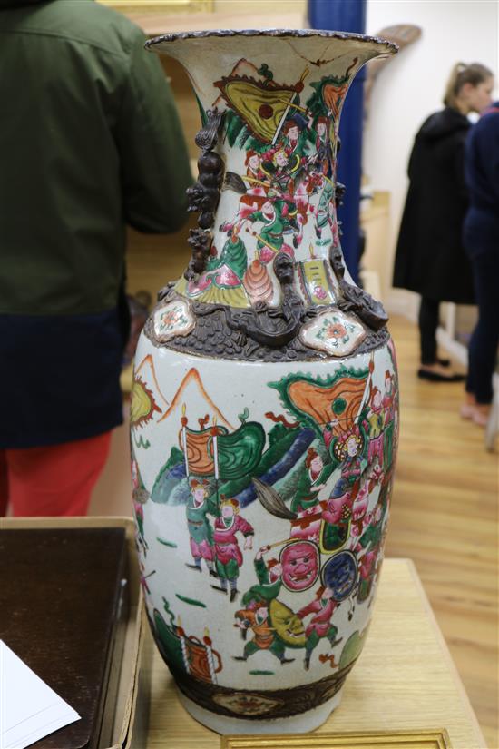 A large Chinese crackle glaze famille rose vase, height 61.5cm (a.f.)